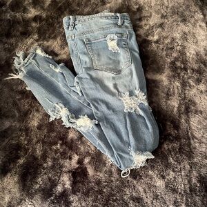 Blue Boyfriend Jeans with Distressed Details
